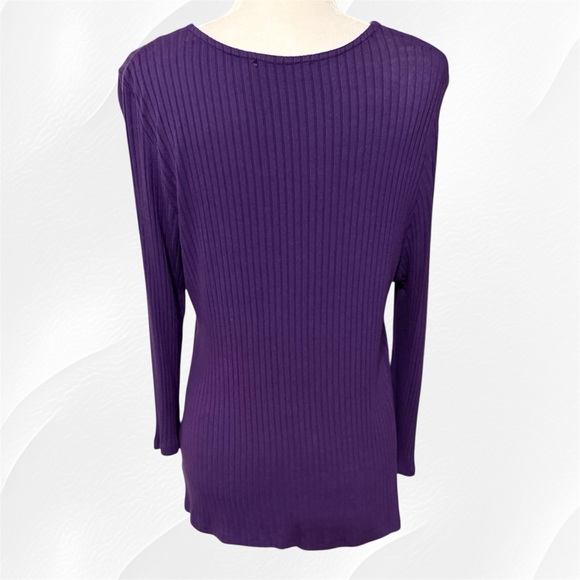 Purple Ribbed Metal Grommet V-Neck Sweater ~ Women’s Large - Picture 4 of 8